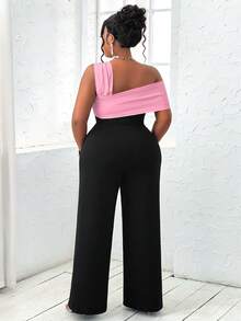 BIUBIU Plus Size Solid Color Strap Jumpsuit, Minimalist Casual Design For Everyday Wear - Black Pink - View 3