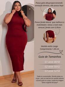 Women's Plus Size Long Dress With Side Slit And Premium Ribbed Rib - Maroon - View 2