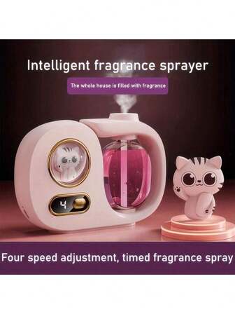 智能芳香疗法扩散器套装，4 档按钮控制桌面香味喷雾器，带夜灯，定时自动喷雾，数字显示，卧室、浴室、客厅、办公室除臭剂 - 可充电锂电池，不防水，兼容精油/空气清新剂