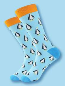 1 Pair Of Men's Penguin Patterned Socks With Cute Penguin Pattern - Multicolor - View 1