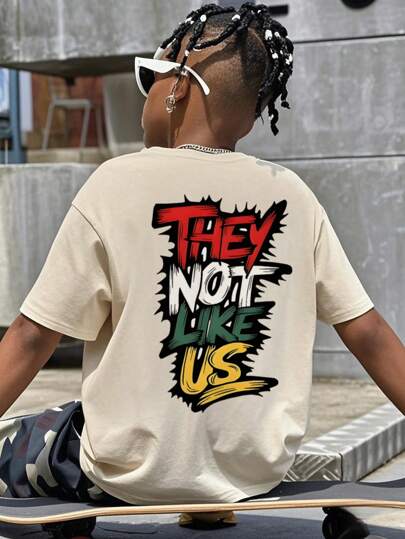 One Piece Of Clothing For Boys, Casual Printed Round Neck Pullover Short-Sleeved T-Shirts For Summer Students, Young Children's Clothing - Cool English Letters T-Shirts Bring Joy And Happiness To Every Child! Graphic Tees Kids Clothes Boys