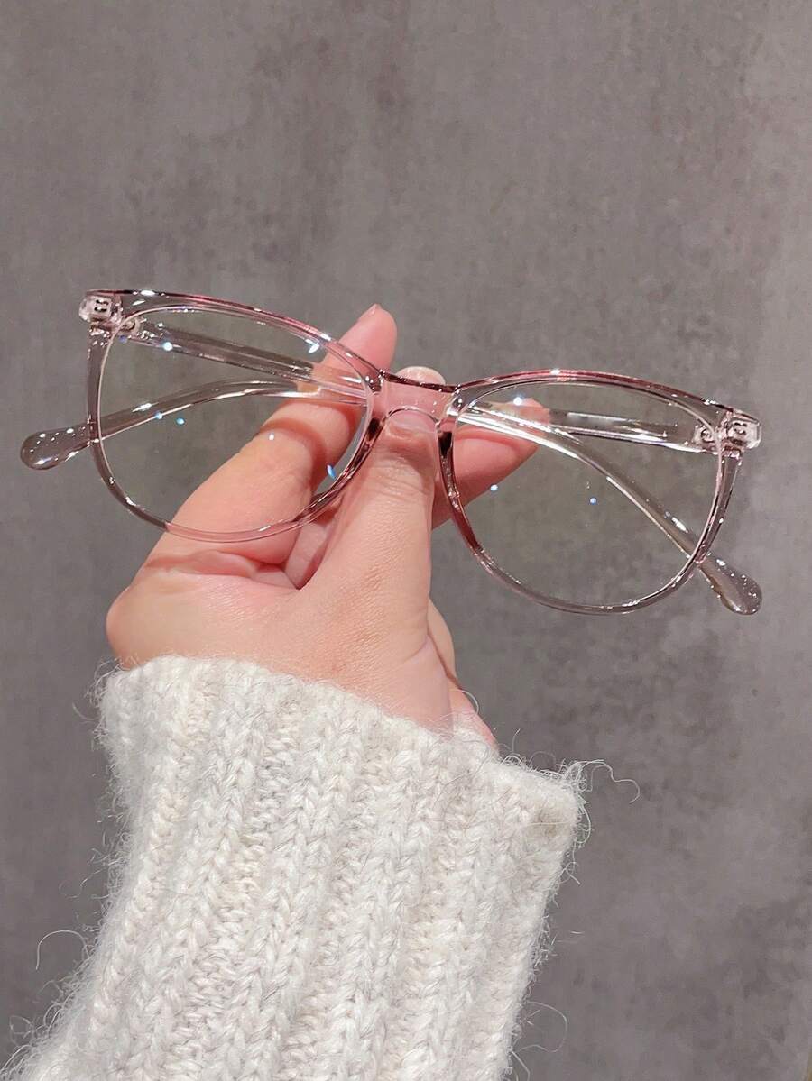 1pair Women's Round Transparent Champagne Color Pc Frame Non-Prescription Glasses, Suitable For Daily Wear Clear Glasses Accessories Glasses Accessories For Women - 香檳色 - 查看 1