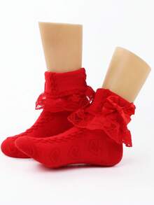 2pairs/3pairs Girls Ruffle Frilly Socks, Puffy Princess Baby Toddler Soft Socks; 0-2Y Girls' Short Socks With Lace Ruffle. Comfortable Princess Socks For Newborns;Handmade Bow Baby Socks - Multicolor - View 7