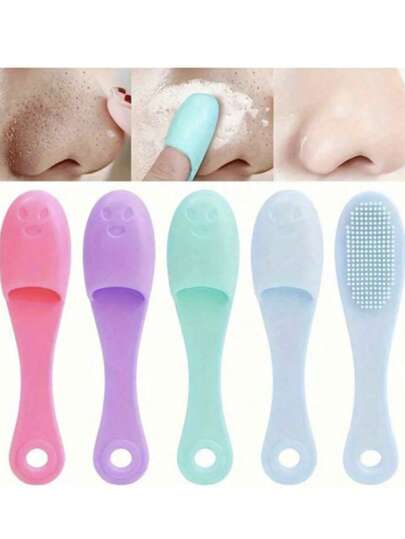 4 Stücke Silikon Nasen-Poren Reinigungsbürste, weiche Borsten Gesichtswaschbürste, flexible Nasenflügel Bürste zur Mitesserentfernung