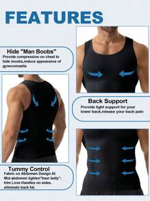 Men's Slimming Compression Shapewear Vest And Tight-Fitting Muscle Tank Top, Tummy Control Undershirt And Body Shaper With Abdomen And Belly Compression, Breathable Athletic Base Layer Shirt For Gym, Workout, Fitness, Sports, Training, And Gynecomastia - Slimming Belly Shaper Undershirts And Underwear Top For Boobs Support