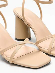 Women's Low Heel Open Toe Sandals, New Summer Design Mid-Heel Strap Elegant Versatile Dress Shoes - Apricot - View 5