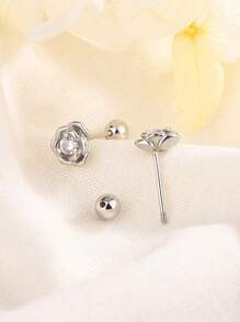 1 paire de boucles d'oreilles à fleurs de rose à vis pour femmes, délicates, , polyvalentes, peuvent être portées pendant le sommeil