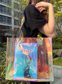 Handtasche aus PVC mit Laser-Design, Einkaufstasche, wasserdichte Mode Große PVC Kosmetiktasche, Kulturbeutel, Einkaufstasche Geldbeutel Geschenktasche transparente Schultertasche Einkaufstasche, transparente Party-Tasche, transparente wasserdichte Damentasche, perfekt für Sommer, Urlaub und Strand, stadionzulässige klare transparente Geldbörse für Konzerte, Sportveranstaltungen, Festivals