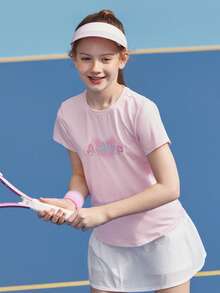 Balabala Girls' Quick-Dry Sports Tee, Breathable & Lightweight Summer Top - White Red - View 2