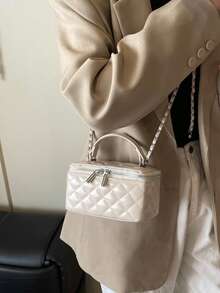 1 件 BEIKAMU 小众设计菱形图案手提盒形包，时尚零钱包，优雅链条单肩斜挎包