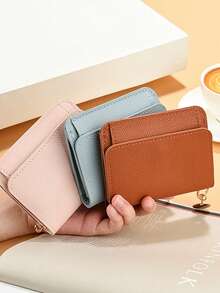女孩短款钱包，时尚手拿包，多卡槽，拉链零钱包 - 彩色 - 查看 3