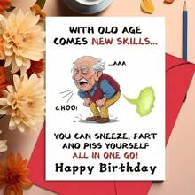 Humorous "New Skills With Age" Birthday Greeting Card For Grandfather, Brother, Or Friend, Versatile Celebration Card