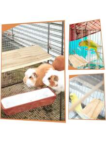 Bird Platform With Wooden Perch And Stand - Habitat Cage Rack With Stainless Steel Rings - Suitable For Parrots, Cockatiel And Small Pets Like Hamsters, Gerbils And Chinchillas, Large Bird Perch, Natural Wooden Small Animal Cage Accessory, Rectangular Stand Perch Suitable For Parrots, Cockatiel, Lovebirds, Chinchillas