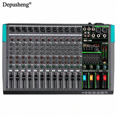  Depusheng PA12 12-Kanal-Audiomixer Soundboard Mischpult Sound Controller mit USB & Bluetooth 48V Power für Profis und Anfänger