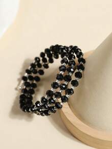 1pc Girls Crystal & Rhinestone Elastic Wrapped Bracelet, Minimalist & Versatile - Multicolor - View 9