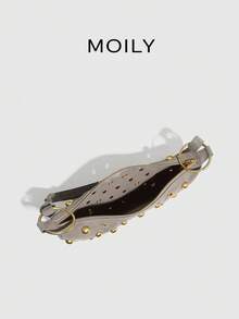 Punk Street Style Rivet Adjustable Strap Women Crossbody Saddle Bag - Light Grey - View 9