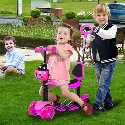 5 In 1 Scooter, 3 Wheels Kick Scooter With Light, Adjustable Removable Handlebar & Seat & Push Handle For Old Boys And Girls