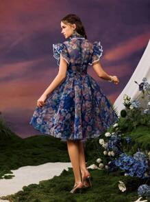 Faeriesty Princess Beauty Elegant Heart Neckline A-Line Dress With Butterfly Sleeves - Flowy Spring-Summer Dress For Daytime Gatherings, Picnics, Brunch Dates, Park Strolls, Casual Outings