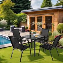 LIFERUN Gartenstühle Stapelstuhl Camping Stapelbar Hochlehner Terrassenstuhl Textilene Stahestell für Gärten Innenhöfe Balkone Restaurants 150 kg Belastbar 54 x 69 x 93cm 4 Schwarz - Schwarz1 - Übersicht 2