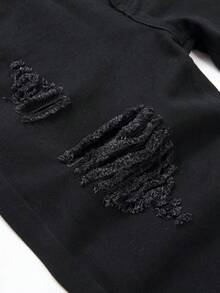 Tween Boy Contrast Geometric Pattern Distressed Denim Shorts