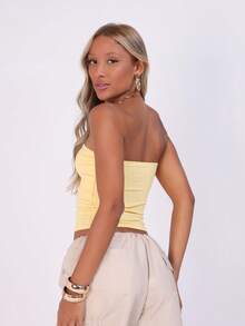 WOMEN'S TUBE TOP, TIGHT, STRAP-OFF - 黃色 - 查看 3