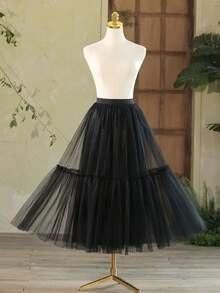 1 chiếc váy lưới xếp tầng màu đen/trắng cạp cao cho nữ, cạp chun hình mặt trăng tùy chỉnh, vải tuyn hai lớp, dài 90cm, có thể mặc làm áo khoác ngoài, xếp ly, váy xòe, váy vải tuyn trang trí phong cách Lolita, thích hợp cho phù dâu, đám cưới, tiệc tùng, biểu diễn sân khấu, biểu diễn khiêu vũ, trang phục mùa thu cho phụ nữ mọi mùa - nhiều màu - Xem 2