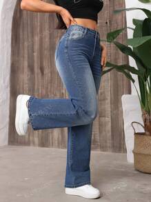 Women Straight Leg Jeans, Fashion Denim Pants, Elegant Stretchy Straight Jeans For Date, Work, Shopping, Versatile And Minimalist Chic