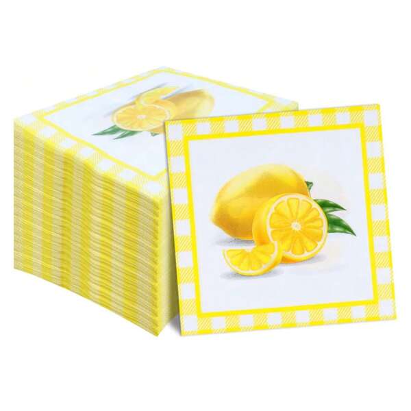 مناشف ورقية مربعة يمكن التخلص منها، ذات طباعة ليمون طازجة، ديكور مثالي لحفلات العطلات والمطاعم