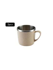 1/2 件不锈钢双层隔热早餐杯带手柄，适合盛放牛奶和咖啡