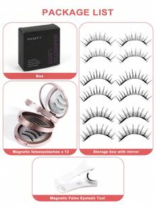 MAGEFY 3对磁吸式假睫毛套装，带夹子，可重复使用，自然漫画风格，夹子式，自然尖刺漫画风格，猫眼蓬松柔软假睫毛，假睫毛条，自然柔软交叉蓬松假睫毛，自然纤长、卷翘、放大双眼，适合女性旅行、派对等场合使用，自然睫毛混合设计 - 黑色 - 查看 9