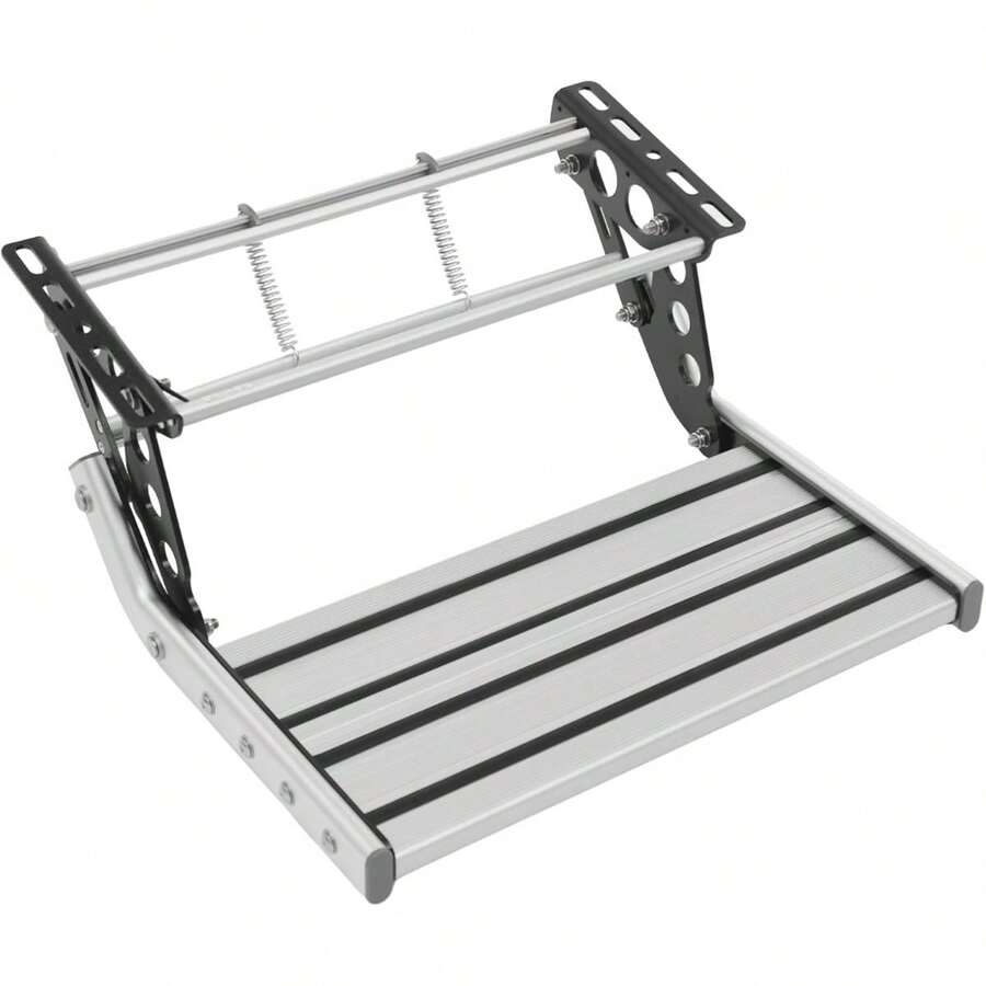 Folding RV Step, RV Manual Single Step With Led Light Solid Step RV Entrance Stairs Folding Aluminum Alloy Foldable Manual RV Steps Single Drop Down Step For Camper Caravans 330lbs Load Capacity - Silver - View 1