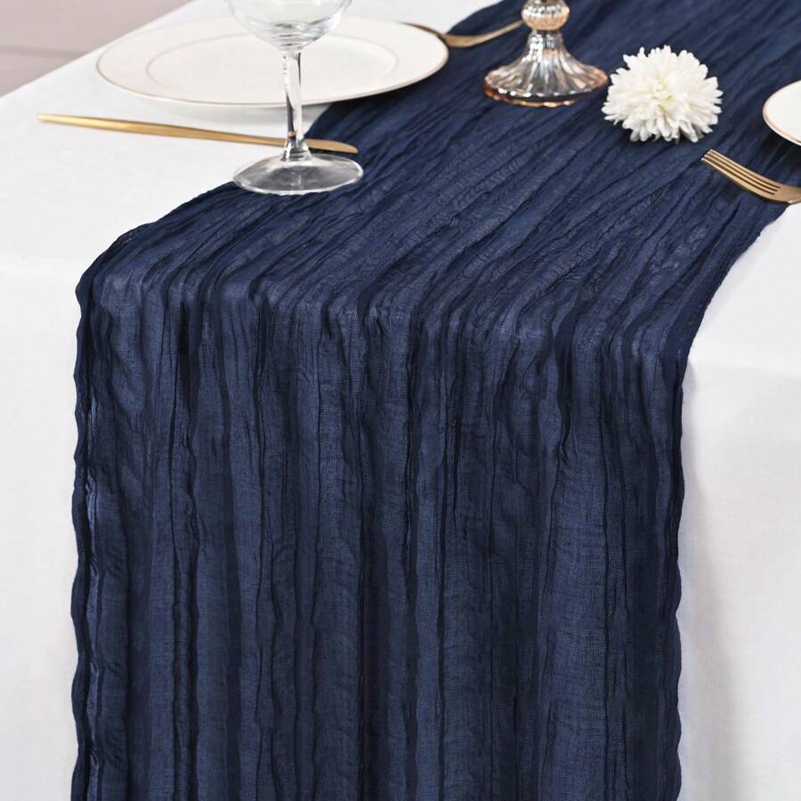 1pc Indigo Blue Balinese Cheesecloth Table Runner, Romantic Long Transparent Fabric Cheese Cloth Table Linen For Weddings, Parties, Baby Showers, 90*300cm