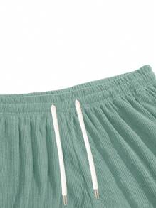 Men's Summer Corduroy Straight Leg Shorts, Printed Minimalist Loose Casual Sports Knee-Length Pants