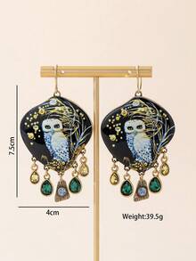 1pc Owl Necklace And 1 Pair Owl Earrings Set. Wearing This Jewelry Set, It's As If Stepping Into The Quiet Forest At Night. The Lively Owl Pattern, Complemented By The Exquisite Gemstone Accents, Dances Lightly Around Your Neck And Ears. Every Detail Speaks Of Mystery And Elegance, Adding A Unique Charm To Your Style And Making You Stand Out In The Crowd. - Multicolor - View 5