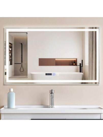 Bathroom Spiegel Illuminated LED 100x60cm Wand IP44 Touch Switch Klok Fog Removal Feature Dimmable 3000K 6500K Home Back To School Room Supplies