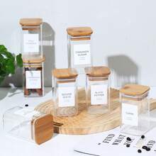 8-Ounce Square Glass Spice Storage Jar With Bamboo Sealing Lid - Food Storage Container, Pre-Filled Waterproof Minimalist Label - For Kitchen Storage, Spices, Herbs, Salt Jar. - Trong sáng - Xem 4