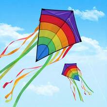 1pc Multi-Tail Diamond Kite Outdoor Game, Rainbow Stripe Kite - Multicolor - View 1