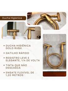 Kit Ducha Higiênica Dourada E Acabamento Descarga Banheiro