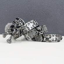 BIG Skull Rhinestone Belt Western Cowboy Style Men Belt Punk Rivet Jeans Belts NEW Metal Rivet Cowboy Belt Snake Pattern Summer, School Autumn-Winter Accessories,Suitable For Teens, Youth,Men,Casual, Outdoor, Athletic, Vacation, Graduation Gifts, Birthday, Daily Wear