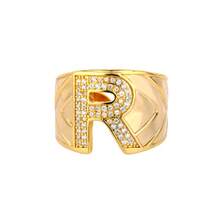 Cubic Zirconia Letter Decor Ring - Yellow Gold - View 26
