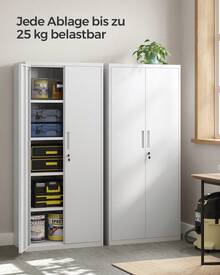 SONGMICS Aktenschrank, Mehrzweckschrank, Stahl-Aufbewahrungsschrank, 5 Ebenen, Doppeltüren, Schloss, Werkzeugschrank, verstellbare Ablagen, Garage, Büro, Wohnzimmer, weiß - Weiss - Übersicht 3