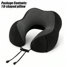 Memory Foam Travel Pillow Neck Support Cushion Without Carry Bag Ear Plugs Mask - Black - View 3