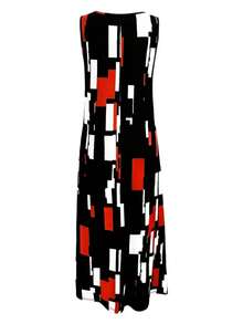 Plus Size Pocket All Over Print Summer Dress Vacation Casual Daily Wear Spring Summer Outfits Sleeveless Geometric Print Long Dress - Multicolor - View 6