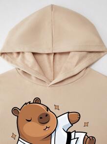 Capibara de Taekwondo, Capibara de Kung Fu, camisetas con estampado de eslogan "Lindo pero peligroso", sudaderas para niño, camisetas blancas de algodón, sudaderas cómodas con hombros caídos, sudaderas informales extragrandes con curvas, sudaderas con cordón versátiles para primavera y otoño, ropa informal holgada para niños, estilo universitario, de calle, con drapeado de algodón, camisetas de manga larga suaves y transpirables.