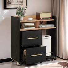 2-Drawer Rolling File Cabinet, Mobile Storage Organizer, Light-Duty Office Filing Cabinet With Charging Station, Printer Stand, Letter-Size File Holder, Assembly Required, Home Office Furniture - 黑色 - 查看 1