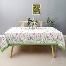 1pc Floral Rectangle Tablecloth, Washable Dinner Table Cloth With Flower Pattern Design, Suitable For Living Room, Dining Room, Picnic Party, Seasonal Home Decor, Spring/Summer