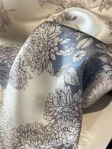 1pc Women's Square Scarf With Floral Print, 70cm Small Shawl Neck Warmer, Suitable For Daily Wear, Spring/Summer For Dress - Blue - View 5