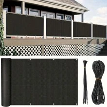 Capac de gard pentru balcon cu protecție UV neagră, cu frânghie reglabilă - țesătură pentru veranda, terasă, curte, garduri pentru exterior