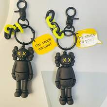 1pc KawsPVC Personalized Couple Keychain Doll Cartoon Keychain Simple Doll Pendant Bag Pendant Exquisite Small Gift - Black - View 3