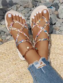 2025 New European And American Woven Comfortable Round Toe Open Toe Sandals, Women's Outdoor Walking Holiday Beach Sandals - Color - View 3